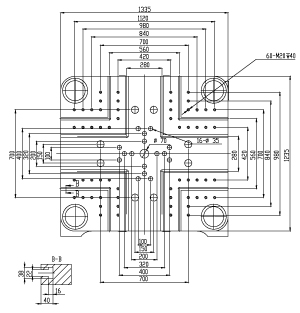 Размер плит T-slot (опция) термопластавтомата ТПА Bole BL650EKII