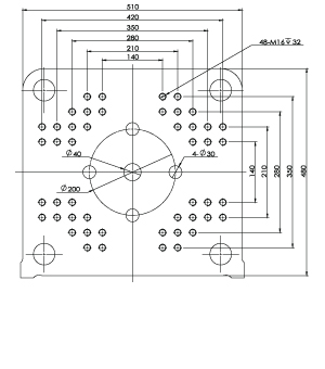 Размер плит T-slot (опция) термопластавтомата ТПА Bole BL60EK
