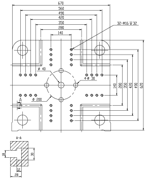 Размер плит T-slot (опция) термопластавтомата ТПА Bole BL140EKII