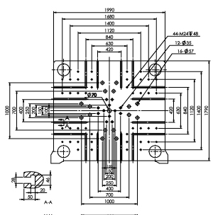 Размер плит T-slot (опция) термопластавтомата ТПА Bole BL1400EKII