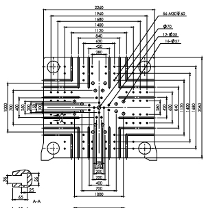 Размер плит T-slot (опция) термопластавтомата ТПА Bole BL1850EKII