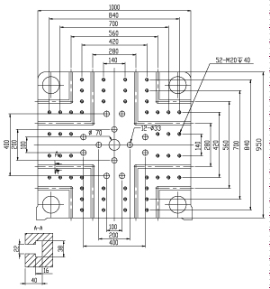 Размер плит T-slot (опция) термопластавтомата ТПА Bole BL350EKII