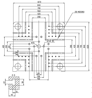 Размер плит T-slot (опция) термопластавтомата ТПА Bole BL440EKII
