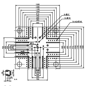 Размер плит T-slot (опция) термопластавтомата ТПА Bole BL850EKII